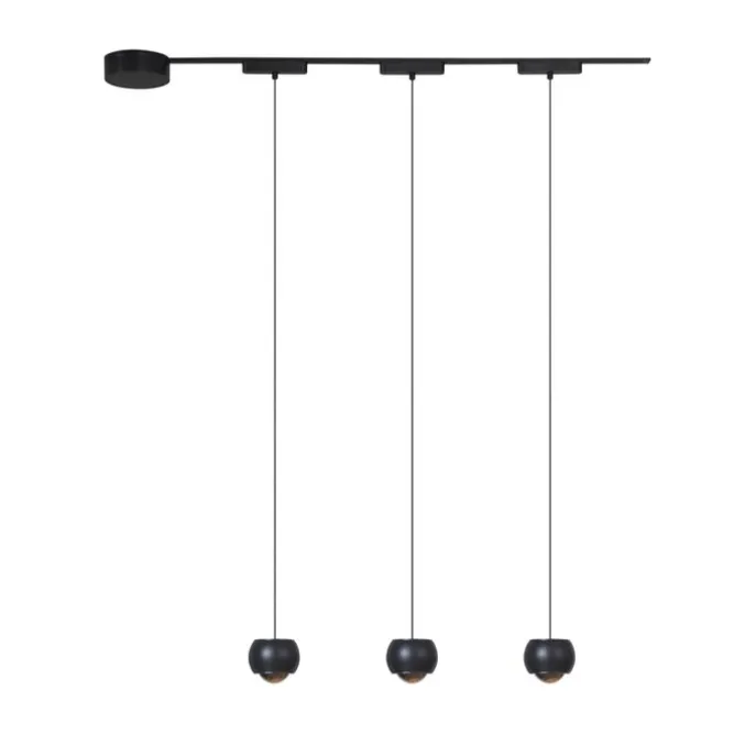 Modernes Schienensystem mit 3 schwarzen Pendelleuchten 1-phasig - Magnetic Lance