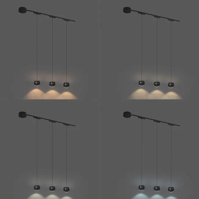 Modernes Schienensystem mit 3 schwarzen Pendelleuchten 1-phasig - Magnetic Lance