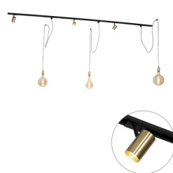 Modernes Schienensystem mit 3 Strahlern und 3 Pendeln Gold 1-phasig - Iconic Cavalux Jeana