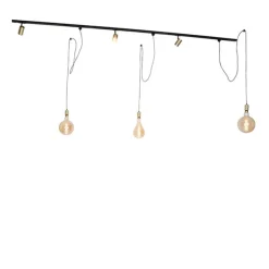 Modernes Schienensystem mit 3 Strahlern und 3 Pendeln Gold 1-phasig - Iconic Cavalux Jeana