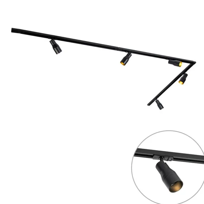 Modernes Schienensystem mit 5 Strahlern schwarz 1-phasig - Iconic Kohua