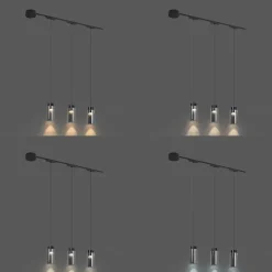 Modernes Schienensystem mit 3 schwarzen Pendelleuchten 1-phasig - Magnetic Vance