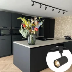 Modernes Schienensystem mit 6 schwarzen Strahlern 1-phasig 200cm - Iconic Jeana