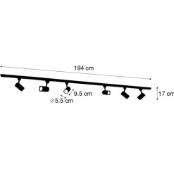 Modernes Schienensystem mit 6 schwarzen Strahlern 1-phasig 200cm - Iconic Jeana