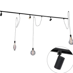 Modernes Schienensystem mit 3 Strahlern und 3 Pendelleuchten schwarz 1-phasig - Iconic Cavalux Jeana
