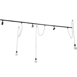 Modernes Schienensystem mit 3 Strahlern und 3 Pendelleuchten schwarz 1-phasig - Iconic Cavalux Jeana