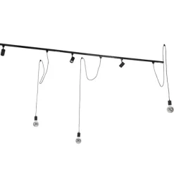 Modernes Schienensystem mit 3 Strahlern und 3 Pendelleuchten schwarz 1-phasig - Iconic Cavalux Jeana