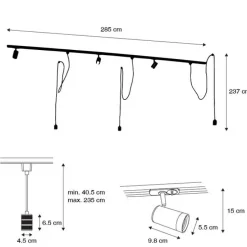 Modernes Schienensystem mit 3 Strahlern und 3 Pendelleuchten schwarz 1-phasig - Iconic Cavalux Jeana