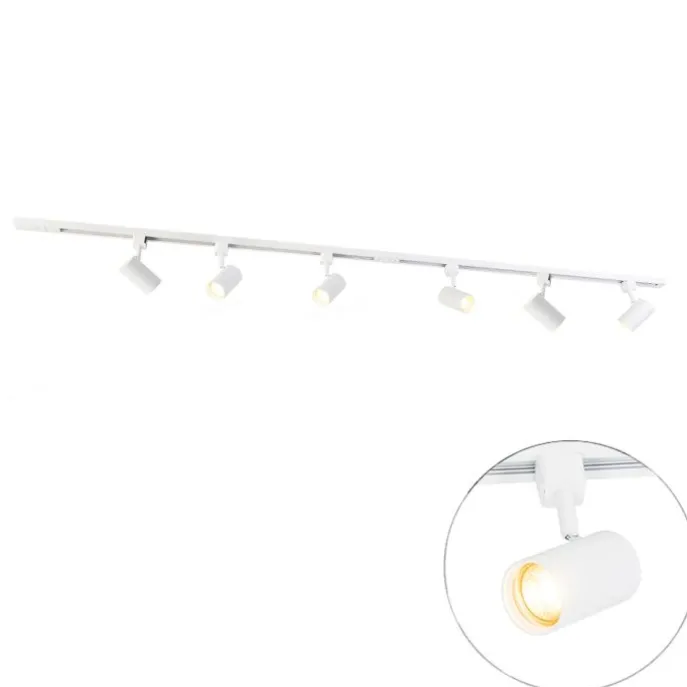 Modernes Schienensystem mit 6 weißen Strahlern 1-phasig 200cm - Iconic Jeana