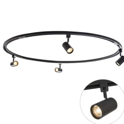 Modernes Schienensystem mit 4 schwarzen Strahlern 1-phasig rund - Iconic Jeana