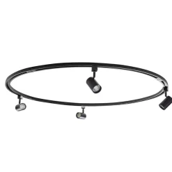 Modernes Schienensystem mit 4 schwarzen Strahlern 1-phasig rund - Iconic Jeana