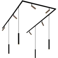 Modernes Schienensystem mit 6 Strahlern und 4 Pendelleuchten Dunkelbronze 1-phasig - Slimline Uzzy Keno