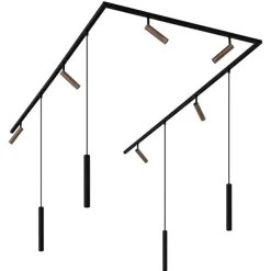 Modernes Schienensystem mit 6 Strahlern und 4 Pendelleuchten Dunkelbronze 1-phasig - Slimline Uzzy Keno