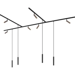 Modernes Schienensystem mit 6 Strahlern und 4 Pendelleuchten Dunkelbronze 1-phasig - Slimline Uzzy Keno