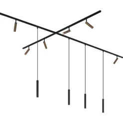 Modernes Schienensystem mit 6 Strahlern und 4 Pendelleuchten Dunkelbronze 1-phasig - Slimline Uzzy Keno
