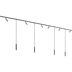 Modernes Schienensystem mit 6 Strahlern und 4 Pendelleuchten Dunkelbronze 1-phasig - Slimline Uzzy Keno