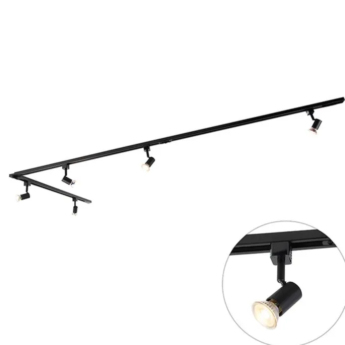 Modernes Schienensystem mit 5 Strahlern 1-phasig schwarz - Jeany