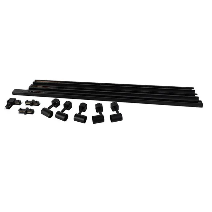 Modernes Schienensystem mit 5 Strahlern 1-phasig schwarz - Jeany