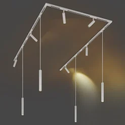 Modernes Schienensystem mit 6 Strahlern und 4 Pendelleuchten weiß 1-phasig - Slimline Uzzy Keno