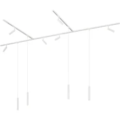 Modernes Schienensystem mit 6 Strahlern und 4 Pendelleuchten weiß 1-phasig - Slimline Uzzy Keno