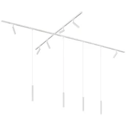 Modernes Schienensystem mit 6 Strahlern und 4 Pendelleuchten weiß 1-phasig - Slimline Uzzy Keno