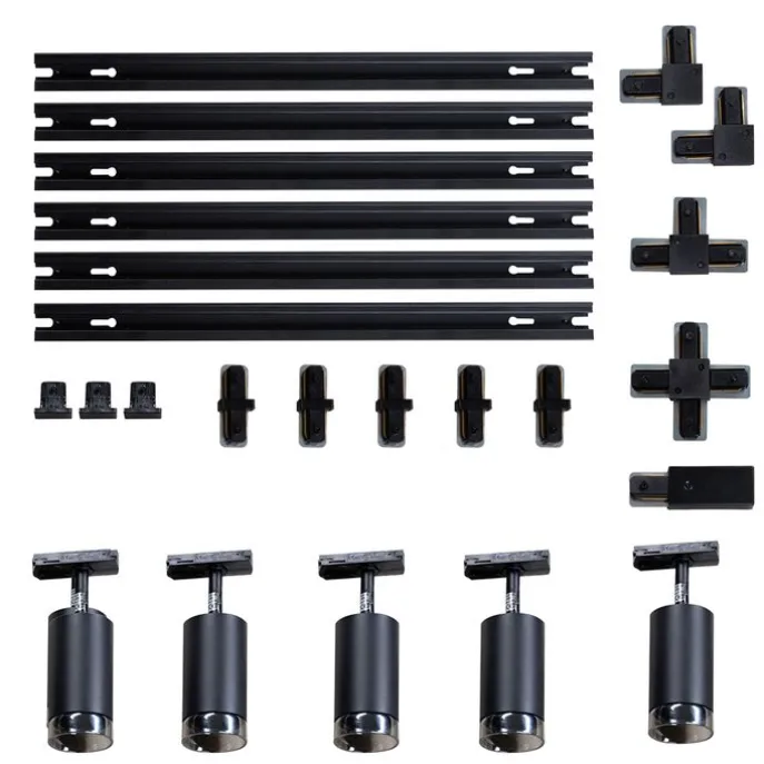 Modernes Schienensystem mit 5 schwarzen Rauchglas-Strahlern 1-phasig - Iconic Jeana