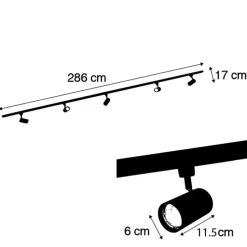Modernes Schienensystem mit 5 schwarzen Rauchglas-Strahlern 1-phasig - Iconic Jeana