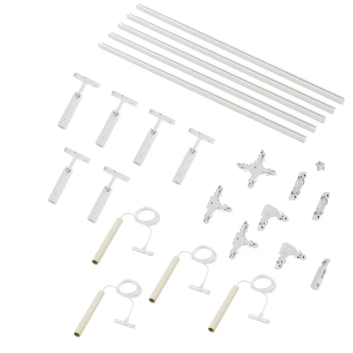 Modernes Schienensystem mit 6 Strahlern und 4 Pendelleuchten Beige und Weiß 1-phasig - Slimline Uzzy Keno