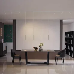 Modernes Schienensystem mit 6 Strahlern und 4 Pendelleuchten Beige und Weiß 1-phasig - Slimline Uzzy Keno