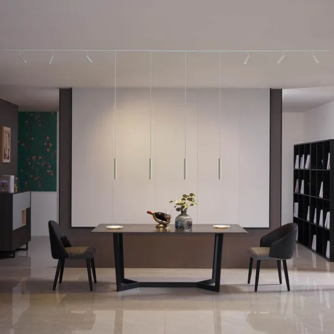 Modernes Schienensystem mit 6 Strahlern und 4 Pendelleuchten Beige und Weiß 1-phasig - Slimline Uzzy Keno