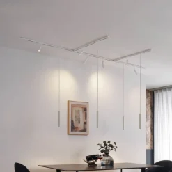 Modernes Schienensystem mit 6 Strahlern und 4 Pendelleuchten Beige und Weiß 1-phasig - Slimline Uzzy Keno
