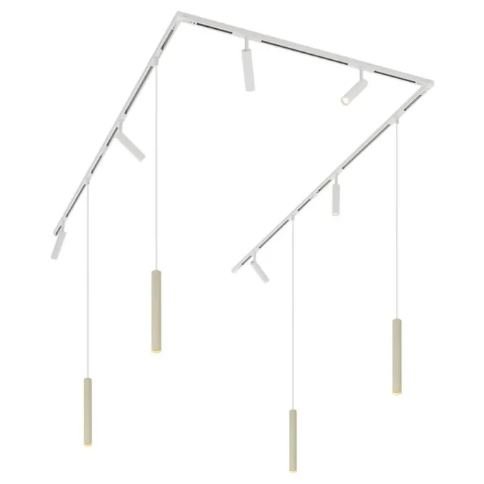 Modernes Schienensystem mit 6 Strahlern und 4 Pendelleuchten Beige und Weiß 1-phasig - Slimline Uzzy Keno