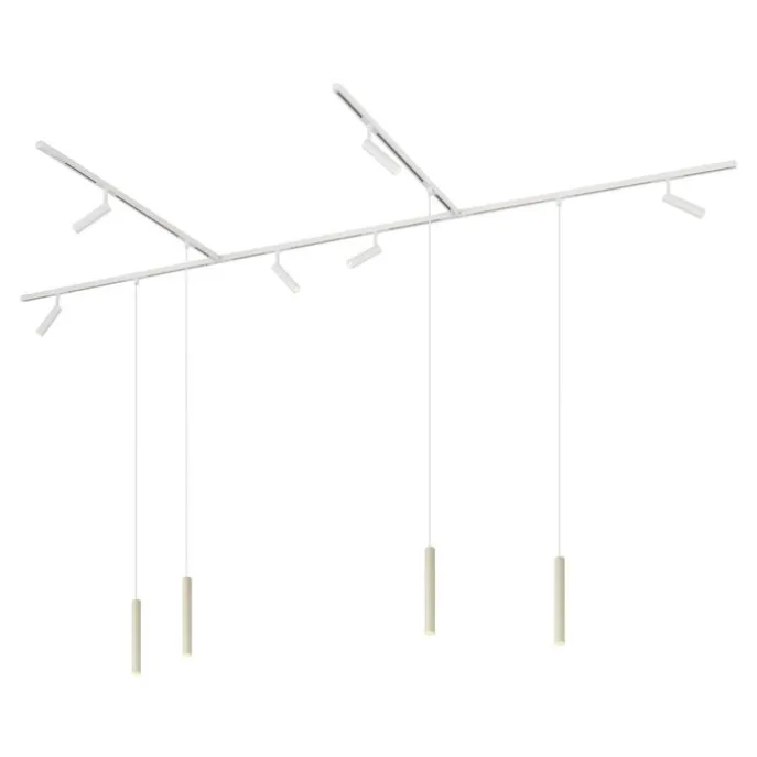 Modernes Schienensystem mit 6 Strahlern und 4 Pendelleuchten Beige und Weiß 1-phasig - Slimline Uzzy Keno