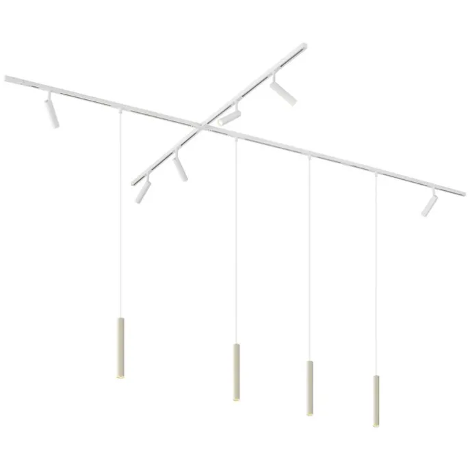 Modernes Schienensystem mit 6 Strahlern und 4 Pendelleuchten Beige und Weiß 1-phasig - Slimline Uzzy Keno