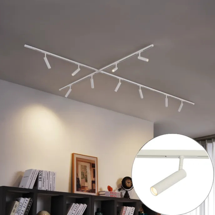 Modernes Schienensystem mit 10 Strahlern weiß 1-phasig - Slimline Uzzy