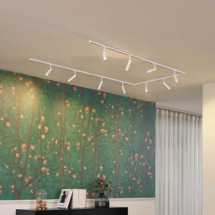 Modernes Schienensystem mit 10 Strahlern weiß 1-phasig - Slimline Uzzy