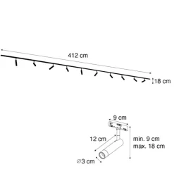 Modernes Schienensystem mit 10 Strahlern weiß 1-phasig - Slimline Uzzy