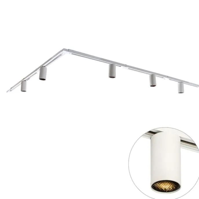 Modernes Schienensystem mit 5 weißen Strahlern 1-phasig GU10 50mm - Iconic Ruby