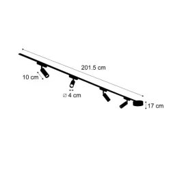 Modernes Schienensystem mit 4 schwarzen Strahlern 1-phasig - Magnetic Samson