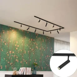 Modernes Schienensystem mit 10 schwarzen Strahlern 1-phasig - Slimline Uzzy