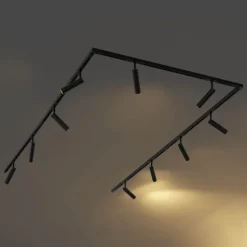 Modernes Schienensystem mit 10 schwarzen Strahlern 1-phasig - Slimline Uzzy