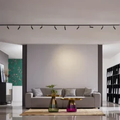 Modernes Schienensystem mit 10 schwarzen Strahlern 1-phasig - Slimline Uzzy