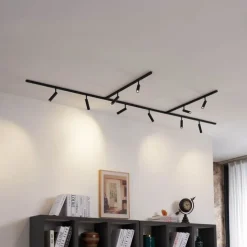 Modernes Schienensystem mit 10 schwarzen Strahlern 1-phasig - Slimline Uzzy