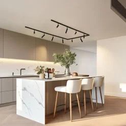 Modernes Schienensystem mit 10 schwarzen Strahlern 1-phasig - Slimline Uzzy