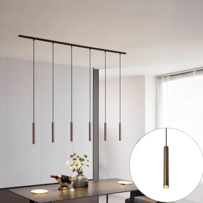 Modernes Schienensystem mit 6 Pendelleuchten Bronze 1-phasig - Slimline Keno