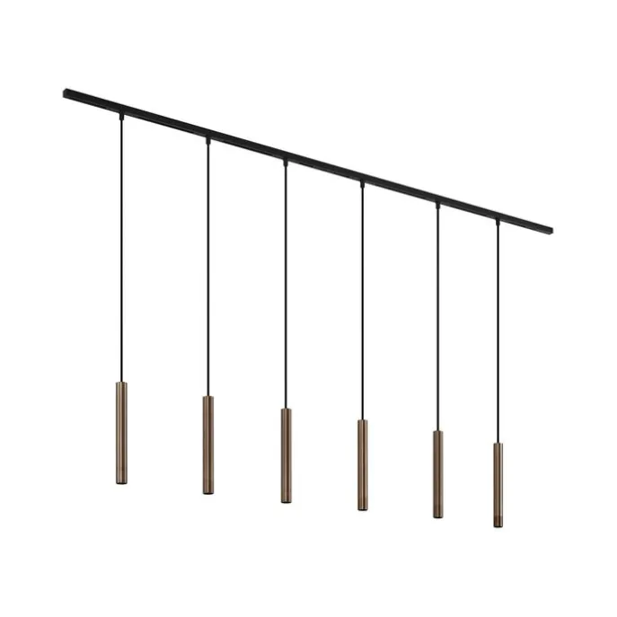 Modernes Schienensystem mit 6 Pendelleuchten Bronze 1-phasig - Slimline Keno