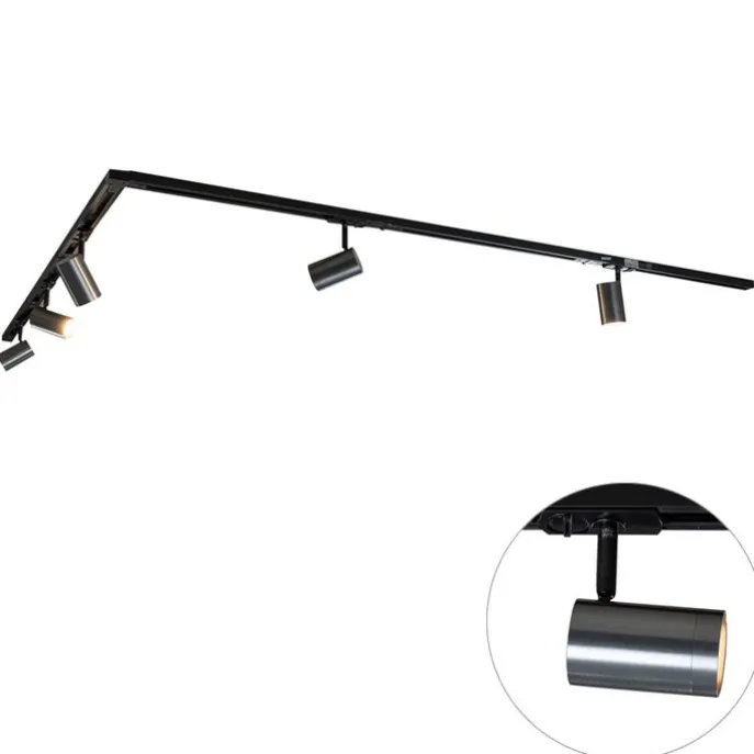 Modernes Schienensystem mit 5 Spots in Gunmetal, 1-phasig - Iconic Jeana