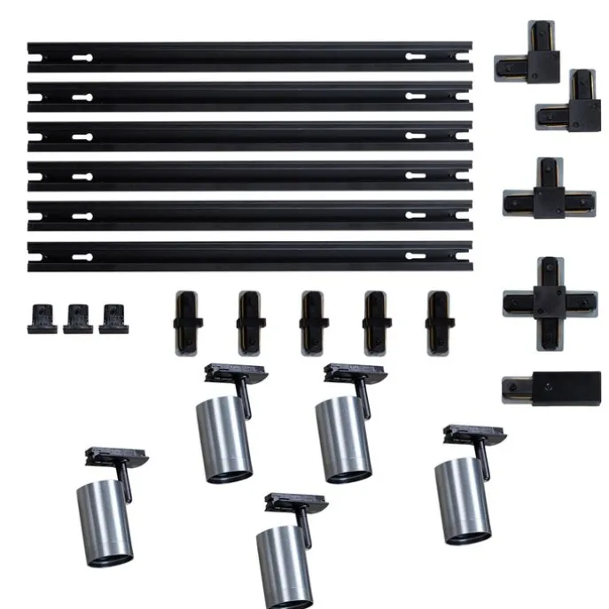 Modernes Schienensystem mit 5 Spots in Gunmetal, 1-phasig - Iconic Jeana