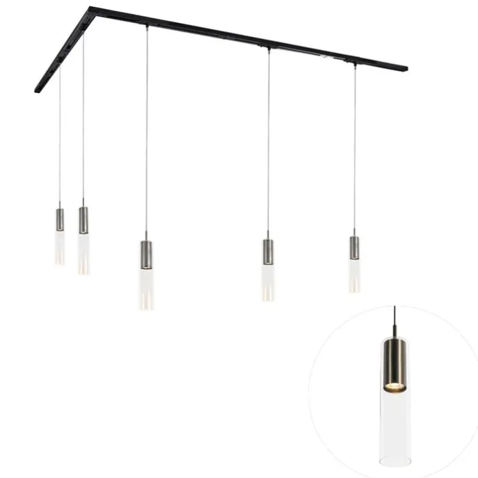 Modernes Schienensystem mit 5 Gunmetal-Pendelleuchten 1-phasig - Iconic Lloyd
