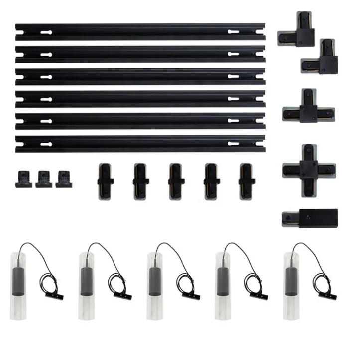 Modernes Schienensystem mit 5 Gunmetal-Pendelleuchten 1-phasig - Iconic Lloyd